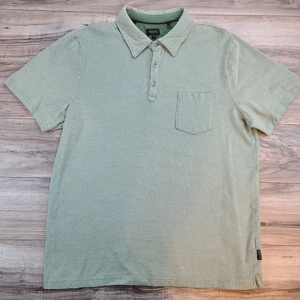 Buffalo David Bitton Green Mens Cotton Blend Casual Polo Size Large Soft